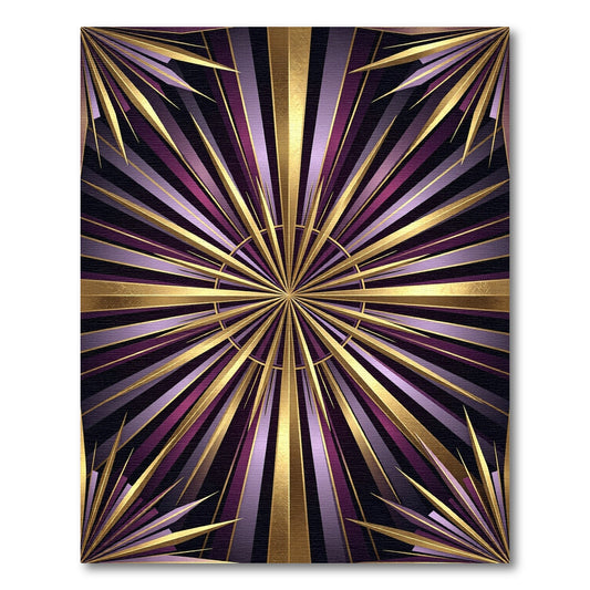 Luxurious Gold and Purple Art Deco Sunburst Rug