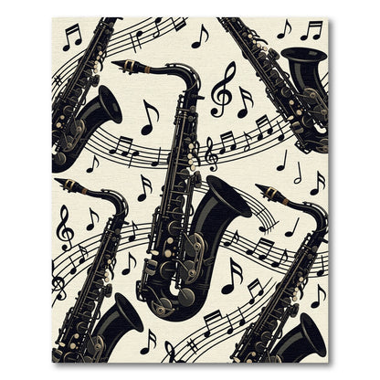 Artistic Black Saxophone And Musical Notes Rug