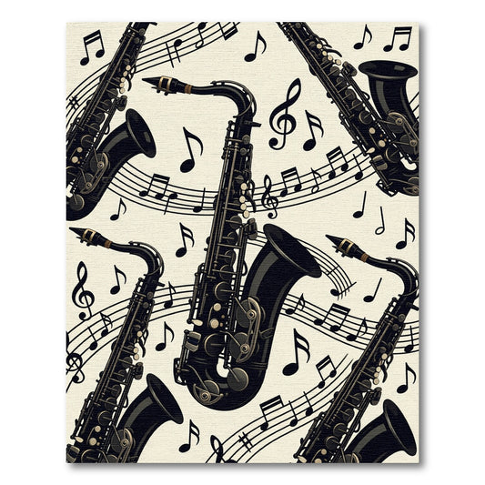Artistic Black Saxophone And Musical Notes Rug