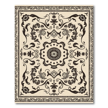 Cream Black Filigree Floral Medallion Rug