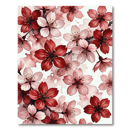 Red Pink Cherry Blossom Watercolor Rug