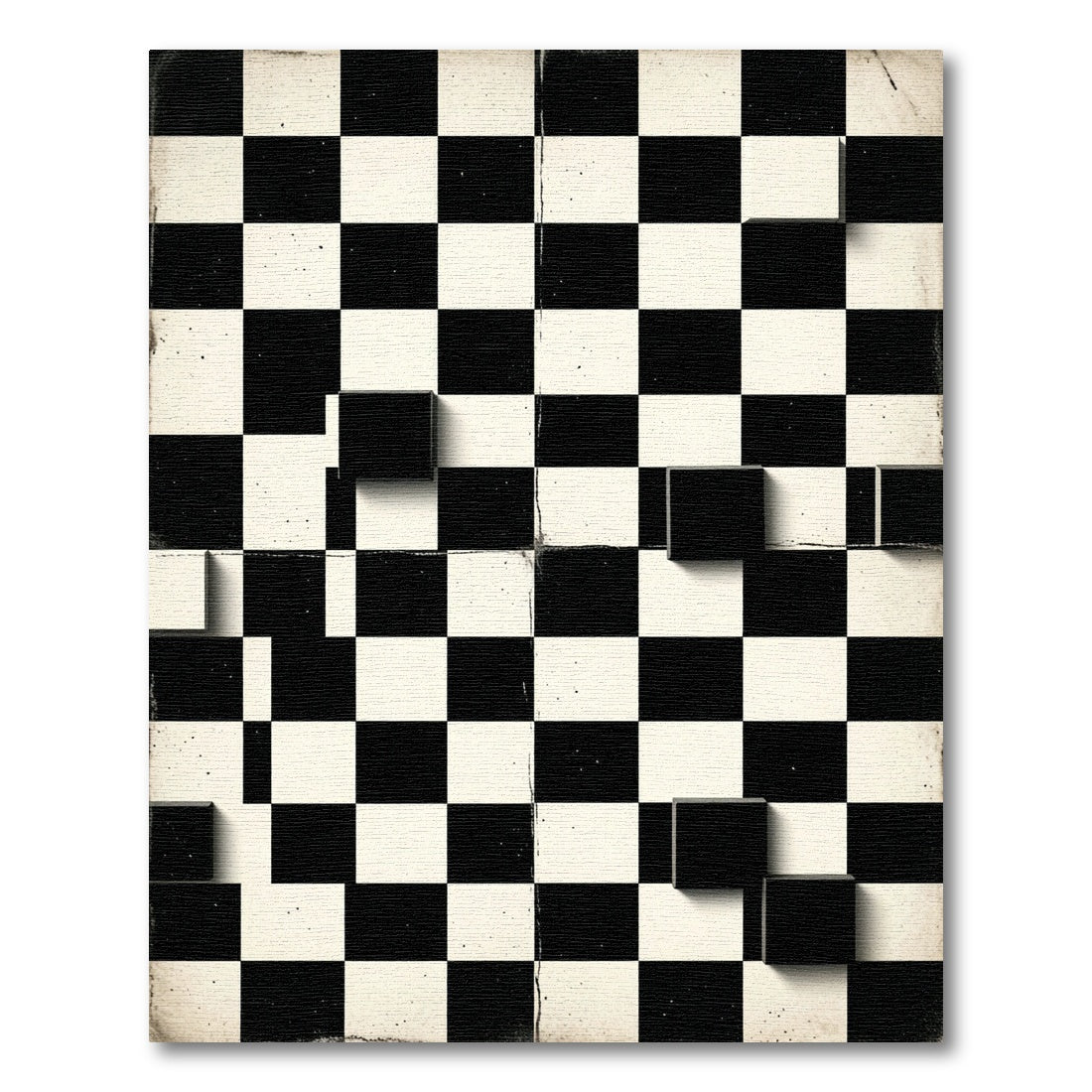 Monochrome Geometric Chessboard Abstract Rug