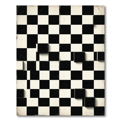 Monochrome Geometric Chessboard Abstract Rug