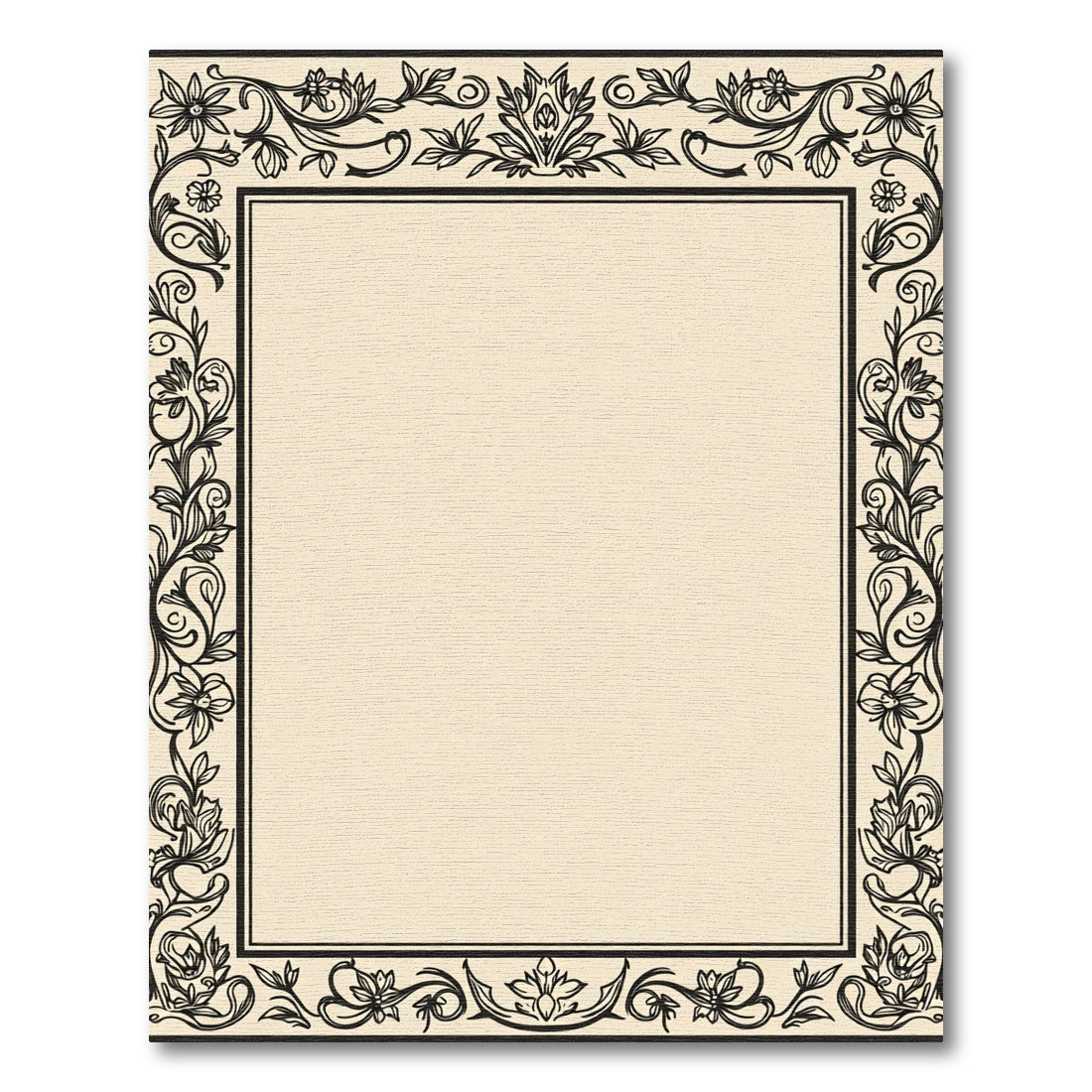 Cream Black Floral Border Rectangular Rug