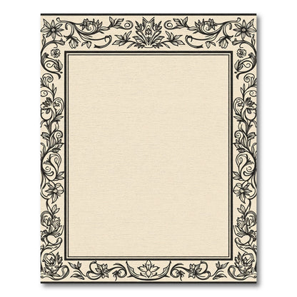 Cream Black Floral Border Rectangular Rug