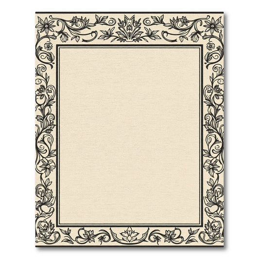 Cream Black Floral Border Rectangular Rug