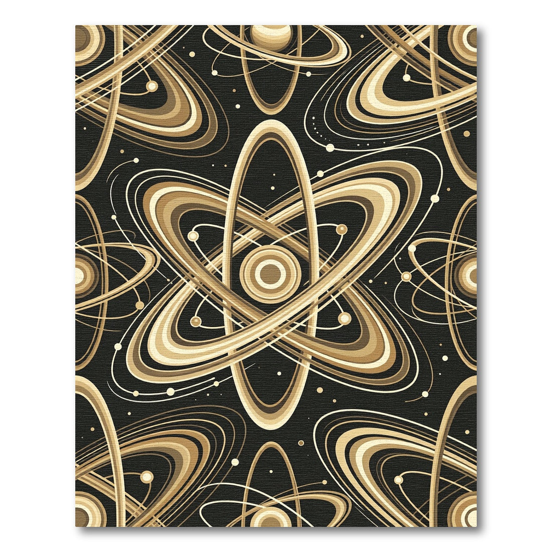 Golden Atomic Swirls Orbit Ring Rug