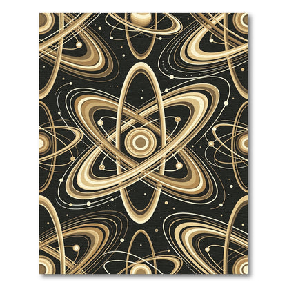 Golden Atomic Swirls Orbit Ring Rug
