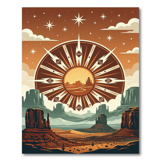 Celestial Desert Sun Geometric Earth Tone Rug