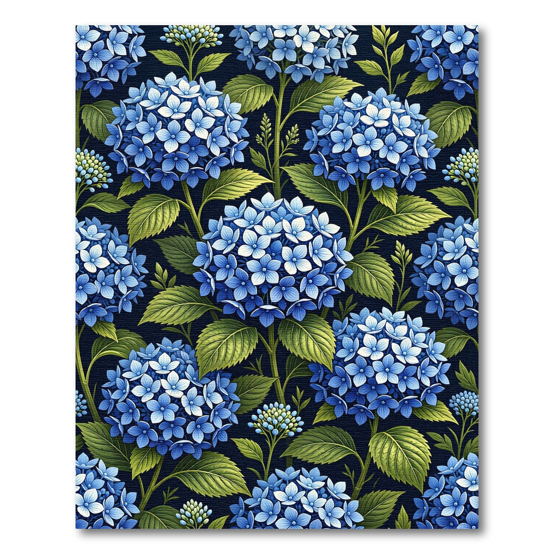 Lush Midnight Blue Hydrangea Blossom Floral Rug