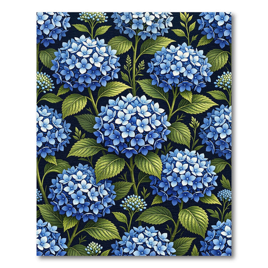 Lush Midnight Blue Hydrangea Blossom Floral Rug