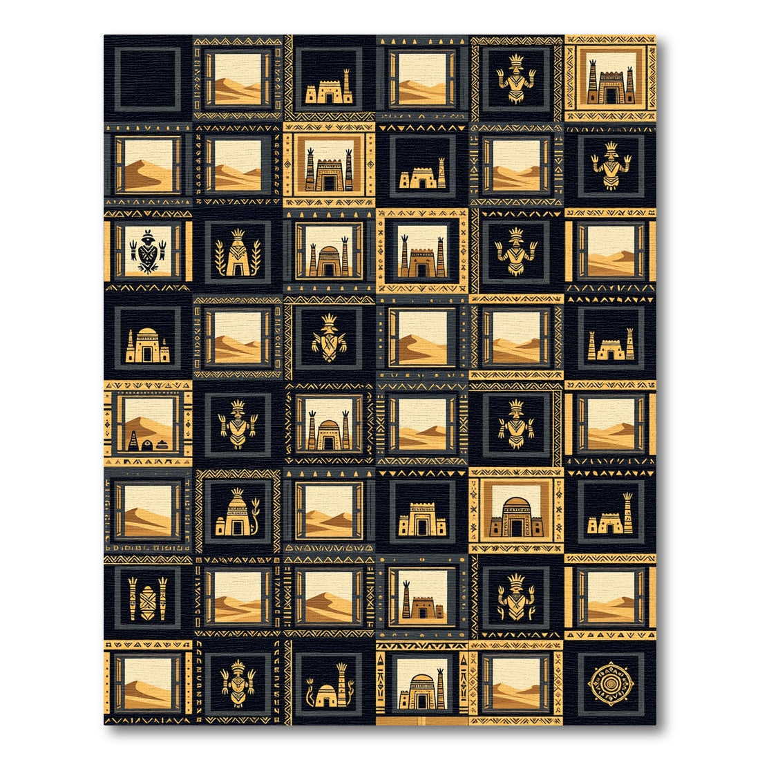 Earthy Golden Ancient Desert Tile Rug