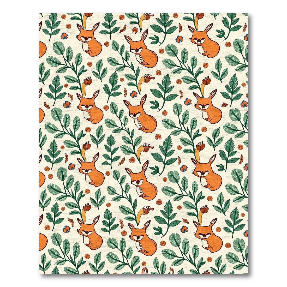 Whimsical Fox Leaves Floral Pattern Rug