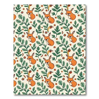 Whimsical Fox Leaves Floral Pattern Rug