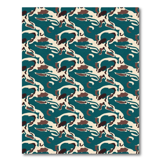 Teal Abstract Organic Camouflage Rug
