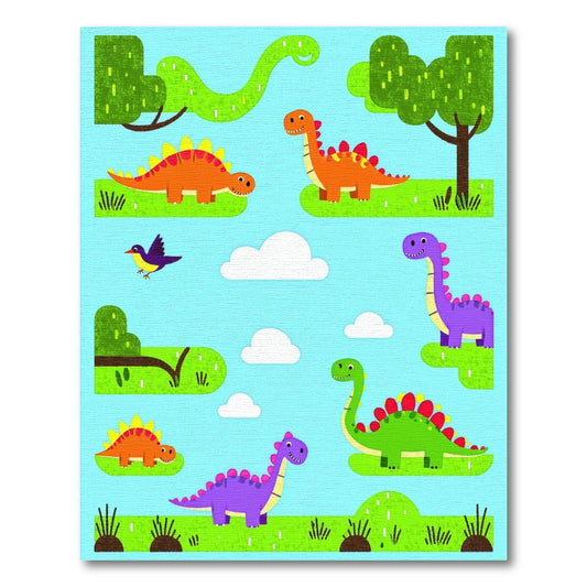Whimsical Colorful Dinosaurs Trees Clouds Rug