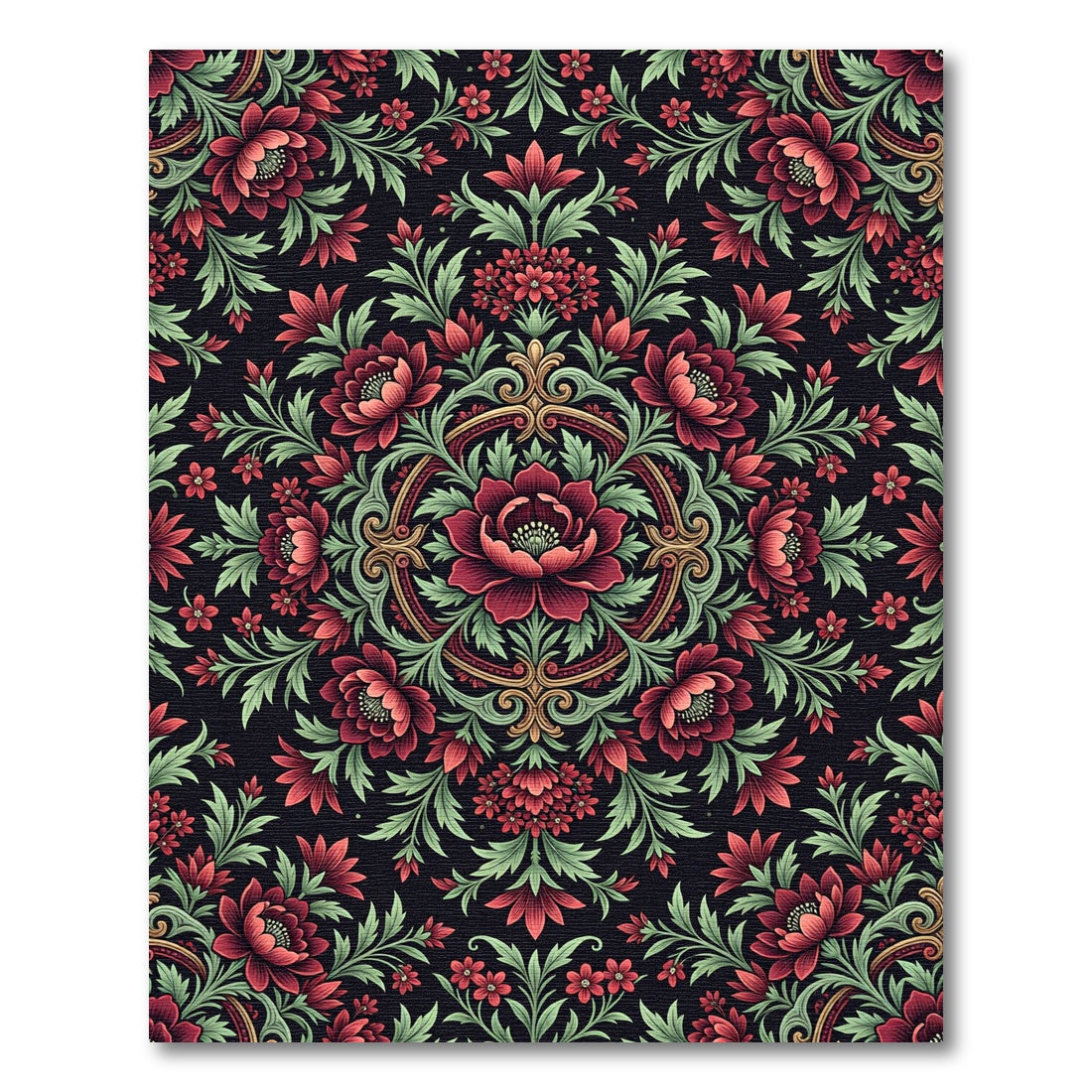 Vintage Crimson Floral Medallion Composition Rug