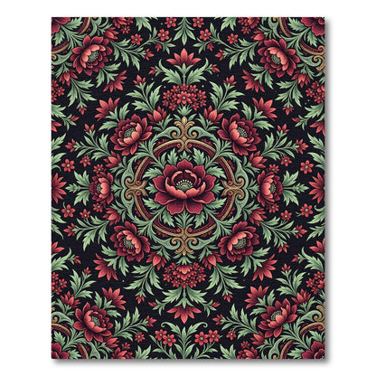 Vintage Crimson Floral Medallion Composition Rug
