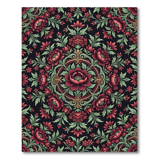 Vintage Crimson Floral Medallion Composition Rug