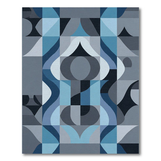 Geometric Blue Scale Abstract Grid Rug