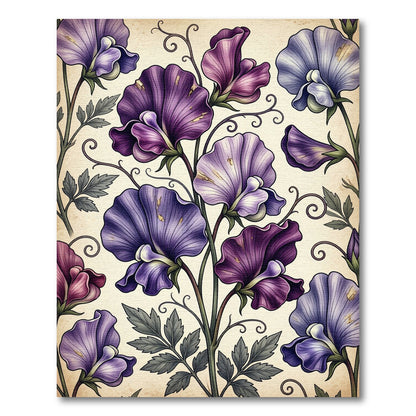 Vintage Purple Sweet Pea Floral Garden Rug