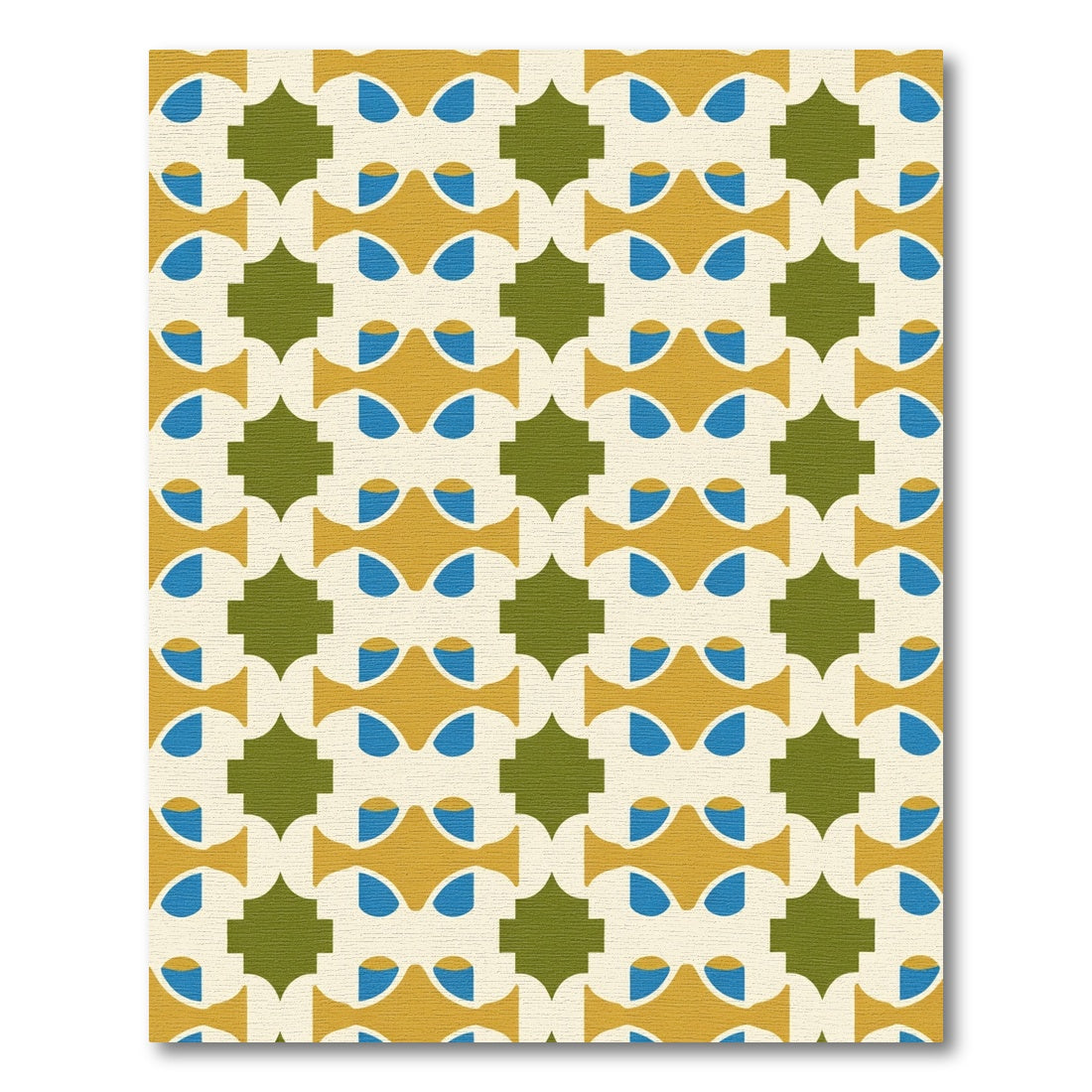 Golden Blue Green Geometric Tessellation Rug