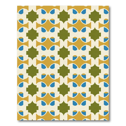 Golden Blue Green Geometric Tessellation Rug