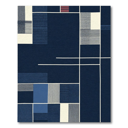 Deep Navy Geometric Lines Rug