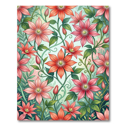 Elegant Coral Clematis Botanical Garden Rug