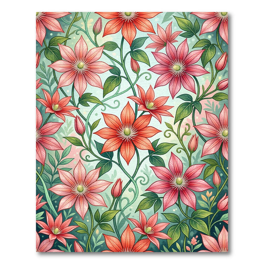 Elegant Coral Clematis Botanical Garden Rug
