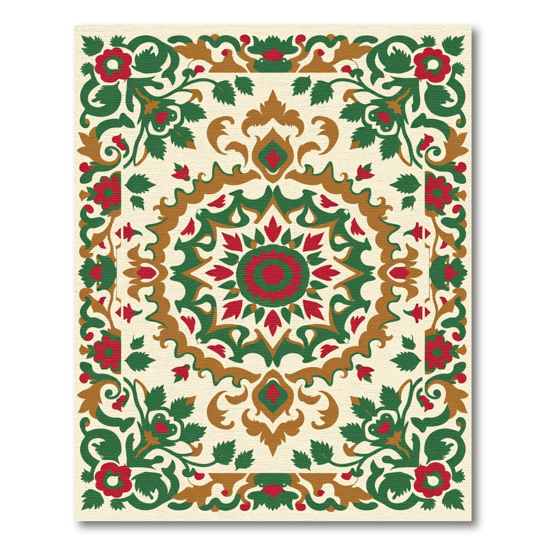 Crimson Green Floral Medallion Composition Rug