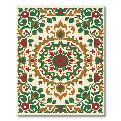 Crimson Green Floral Medallion Composition Rug