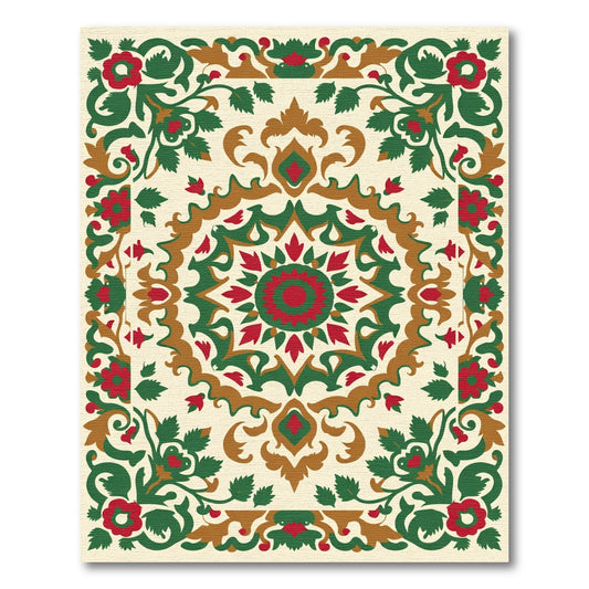 Crimson Green Floral Medallion Composition Rug