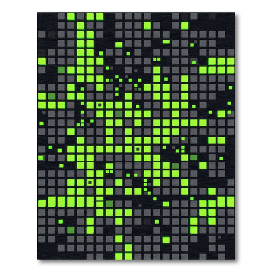 Neon Green Pixel Grid Abstract Rug