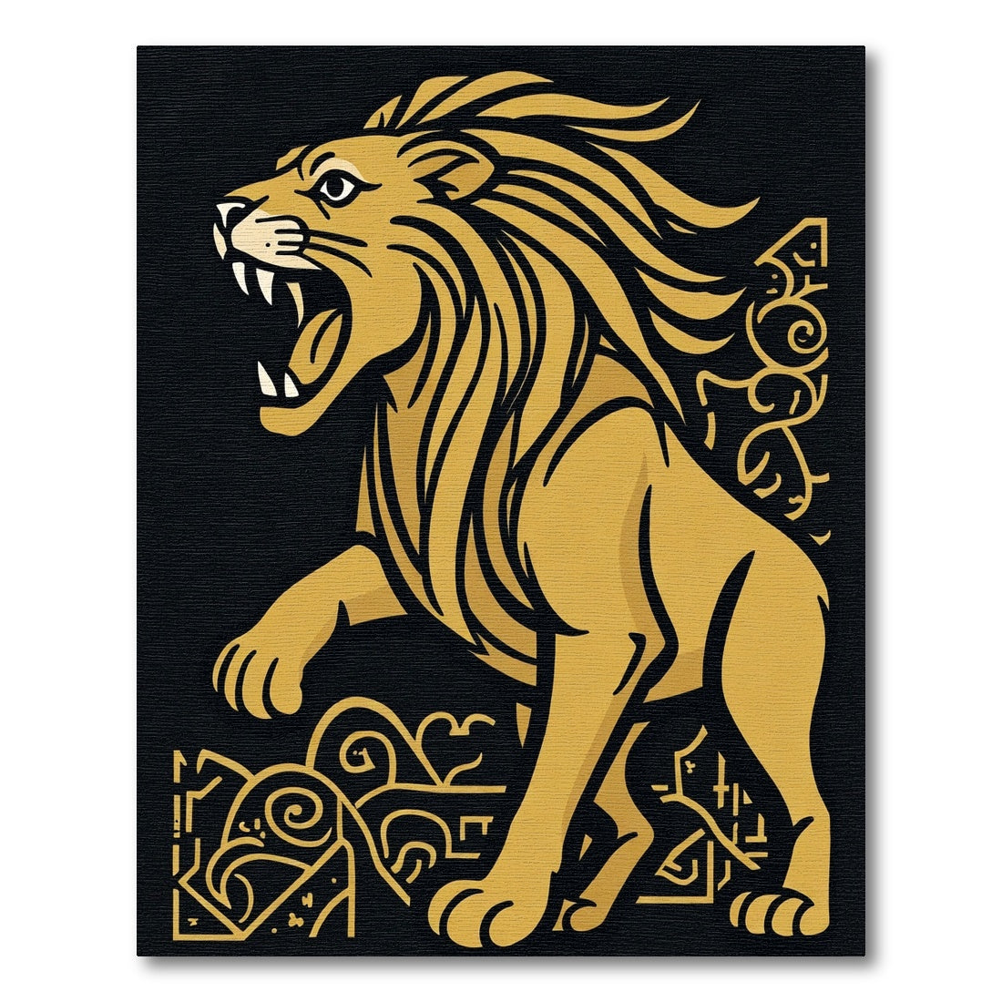 Golden Roaring Lion Majestic Emblem Rug