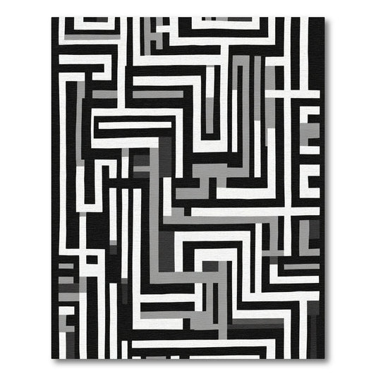 Monochrome Geometric Interlock Maze Rug