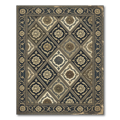 Ornate Beige Floral Diamond Border Rug