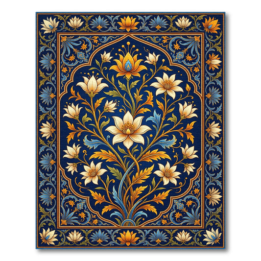 Intricate Navy Floral Blossom Medallion Rug