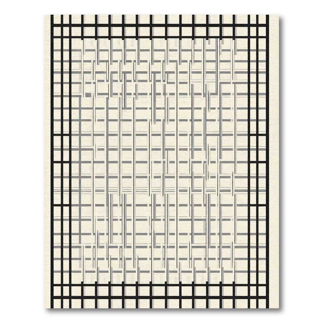 Dynamic Black Grid Abstract Rectangles Rug
