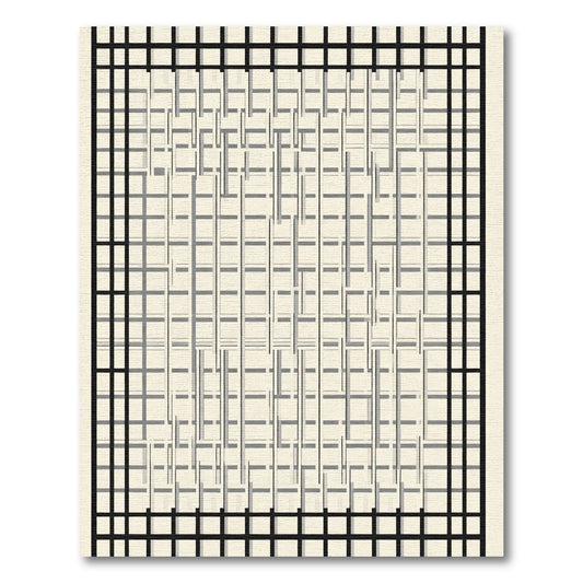 Dynamic Black Grid Abstract Rectangles Rug