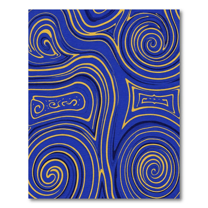 Vibrant Blue Gold Swirl Abstraction Rug