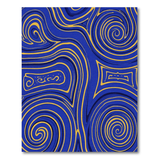 Vibrant Blue Gold Swirl Abstraction Rug
