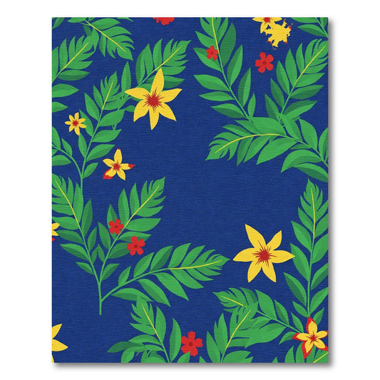 Vibrant Blue Tropical Floral Botanical Rug