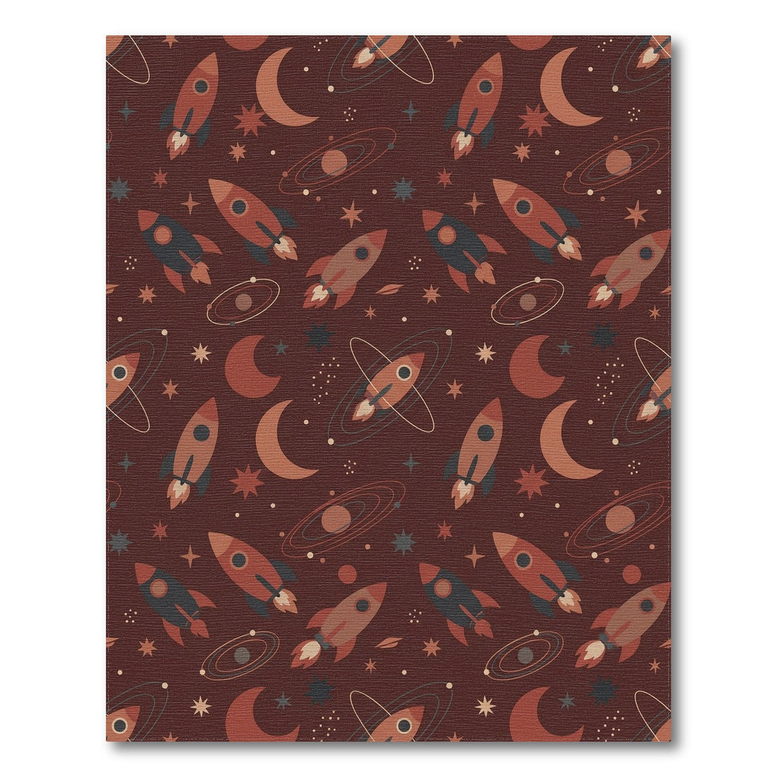 Maroon Cosmic Rocket Moon Star Rug