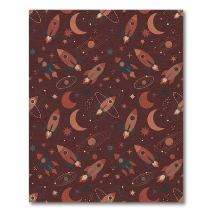 Maroon Cosmic Rocket Moon Star Rug