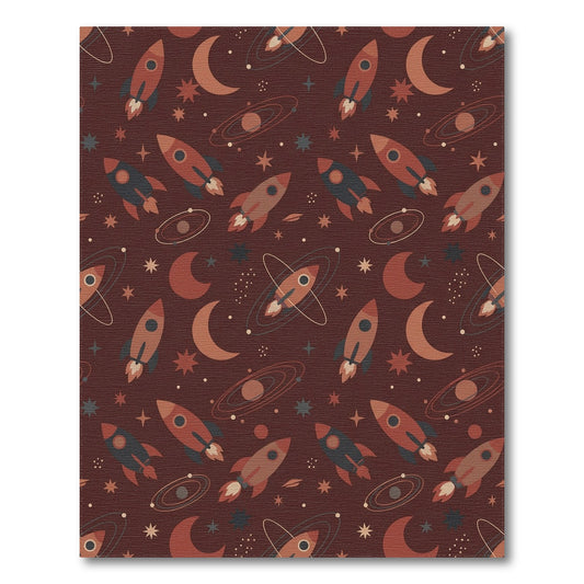 Maroon Cosmic Rocket Moon Star Rug