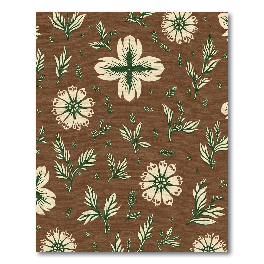 Cream Green Floral Branch Composition Rug