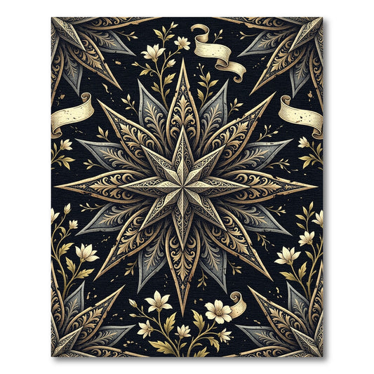 Ornate Gold and Black Floral Starburst Rug