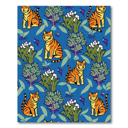 Orange Tiger Botanical Blue Landscape Rug