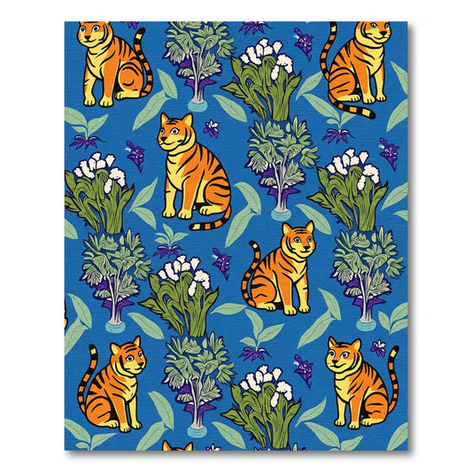 Orange Tiger Botanical Blue Landscape Rug